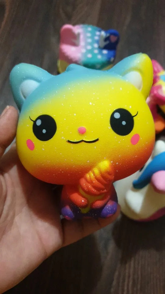 New yellow Ice Cream Cat Kitty Squishy Slow Rising Cute Jumbo Strap Soft Squeeze Scented Bread Cake Toy Gift Kid Fun