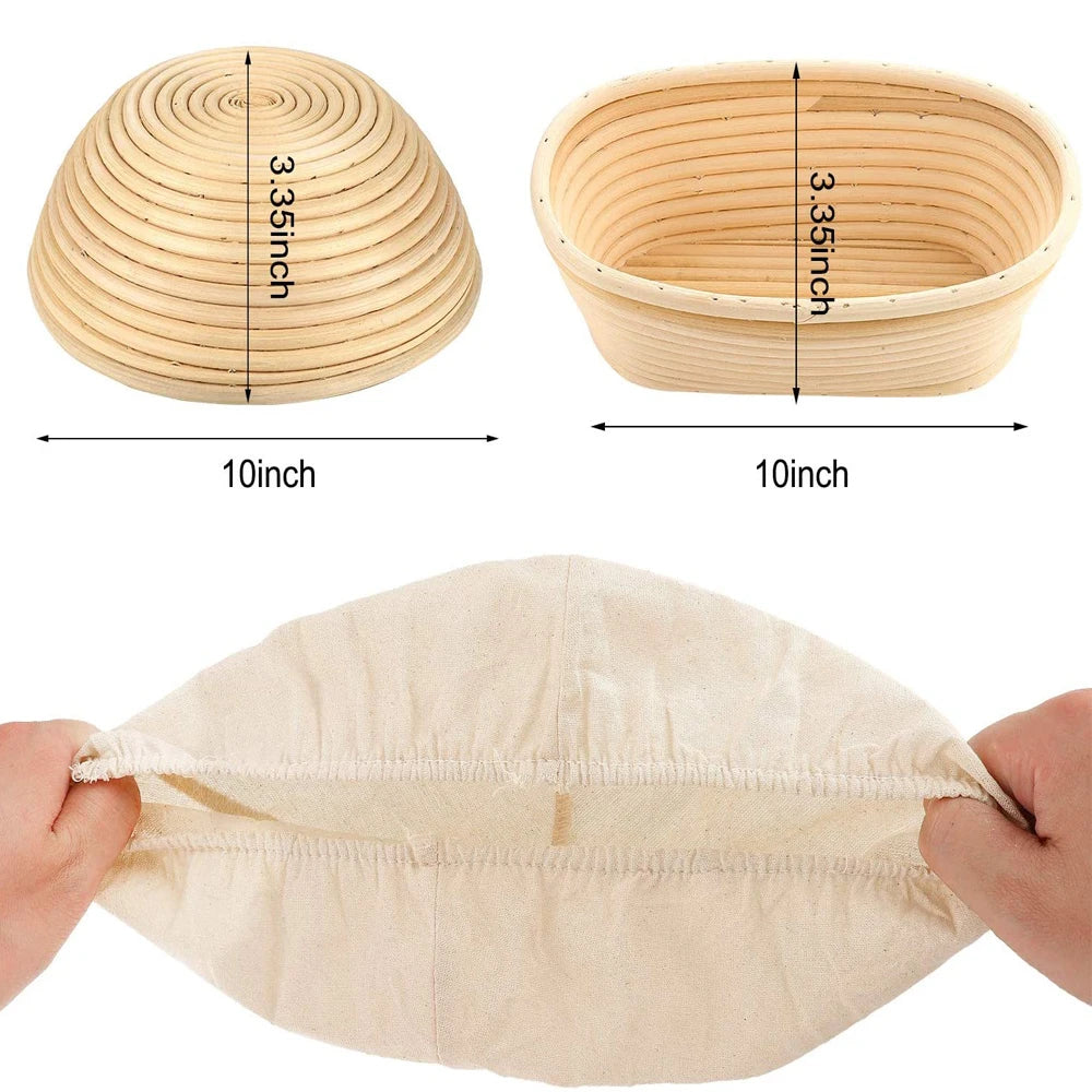 Kitchen Tool-6 Pieces 9/10 Inch Oval/Round Bread Fermentation Basket Cloth Lining Dough Basket Cover Fermentation Cloth For Cake