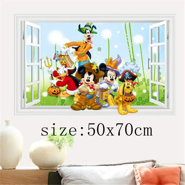 3D Cartoon Mickey Minnie Mouse  Children surprise Wall Stickers Waterproof Home Decoration For kid Room PVC DIY Vinyl Wallpaper