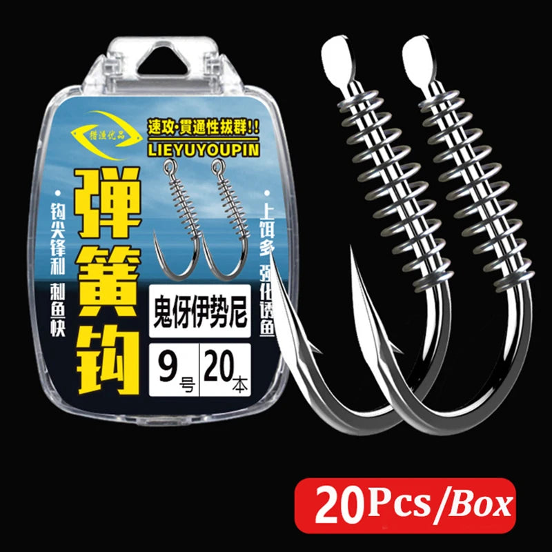 20pcs/pack Fishooks High-carbon Steel Spring Barbed Fishing Hooks Sharp Tip Flattened Body Fishhook Fresh Water Fish Hook 5#-14#