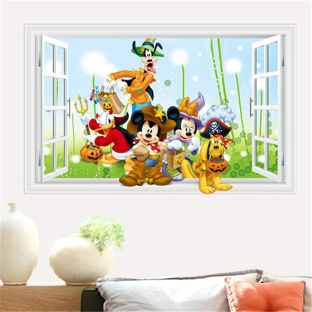 3D Cartoon Mickey Minnie Mouse  Children surprise Wall Stickers Waterproof Home Decoration For kid Room PVC DIY Vinyl Wallpaper