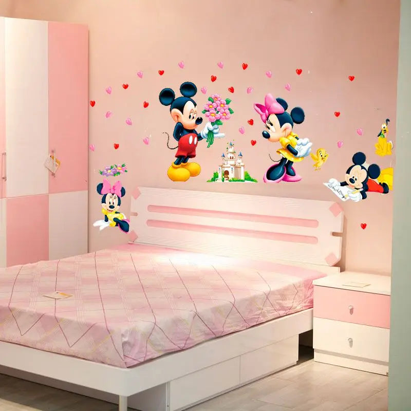 3D Cartoon Mickey Minnie Mouse  Children surprise Wall Stickers Waterproof Home Decoration For kid Room PVC DIY Vinyl Wallpaper