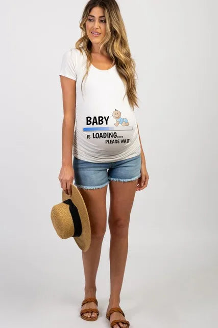 Summer Fashion Pregnant Woman Clothes Maternity Baby Peeking Sweatshirt Funny Zip Print O-Neck Hot Sale Pregnancy Tops Outfits