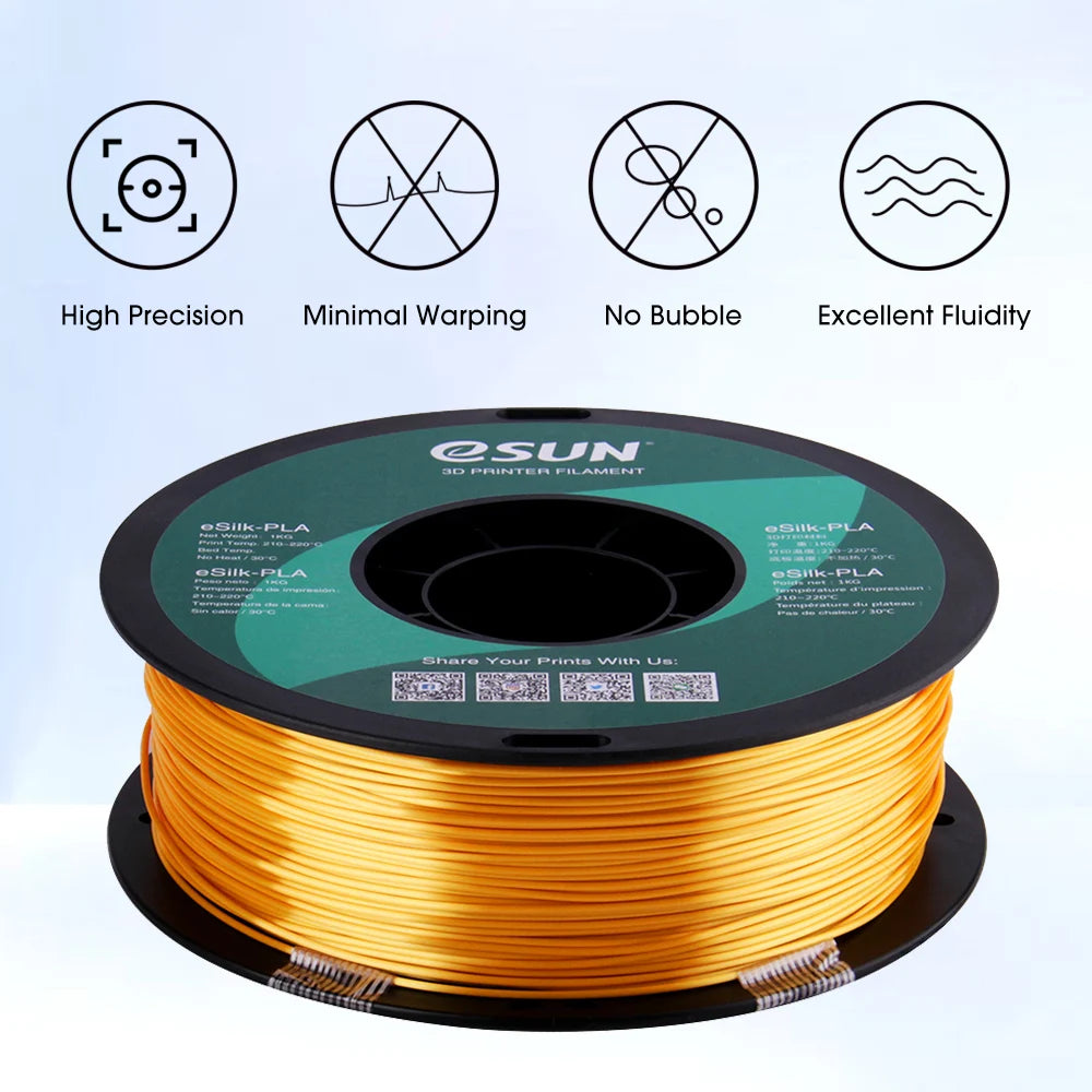 eSUN 3D Printer Filament Silk PLA Filament 1.75mm Metal Silk PLA 1KG Spool 3D Filament Printing Materials For 3D Printers