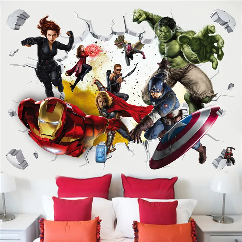 3D  avengers  wall stickers  living room bedroom wall decoration Super hero movie poster wall stickers for kids rooms