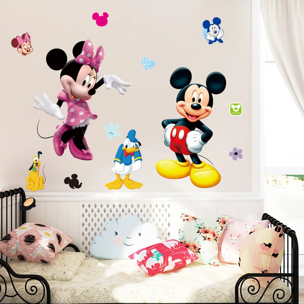 3D Cartoon Mickey Minnie Mouse  Children surprise Wall Stickers Waterproof Home Decoration For kid Room PVC DIY Vinyl Wallpaper