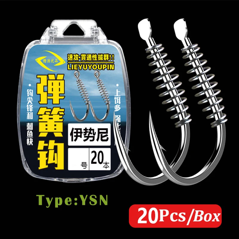 20pcs/pack Fishooks High-carbon Steel Spring Barbed Fishing Hooks Sharp Tip Flattened Body Fishhook Fresh Water Fish Hook 5#-14#