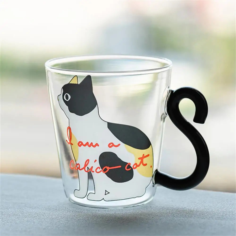 300ml Cute Cat Glass Juice Coffee Cup  Heat Resistant Milk Tea Coffee Glass Mug Red Wine Beer Champagne Glasses for Microwave