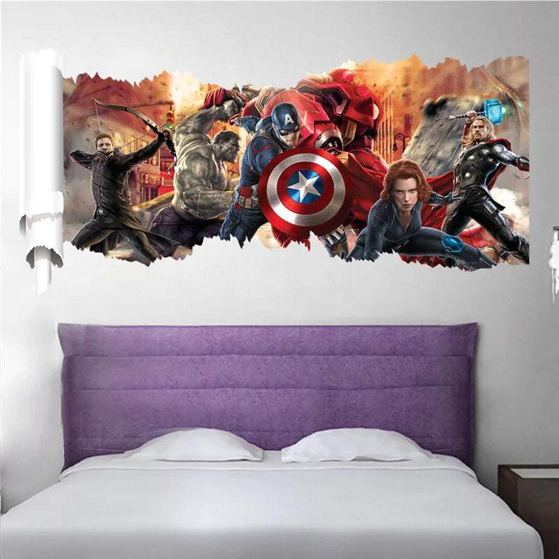 3D  avengers  wall stickers  living room bedroom wall decoration Super hero movie poster wall stickers for kids rooms