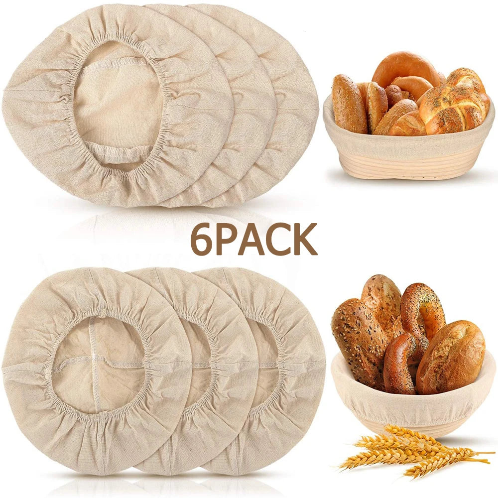 Kitchen Tool-6 Pieces 9/10 Inch Oval/Round Bread Fermentation Basket Cloth Lining Dough Basket Cover Fermentation Cloth For Cake