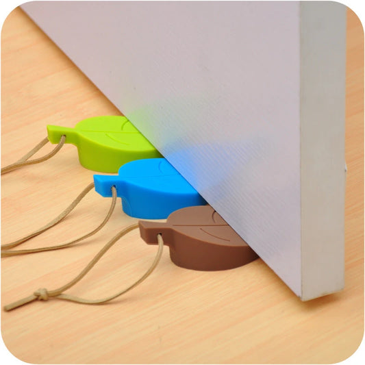 4 Color Leaves Shape Silicone Rubber Door Stop Stoppers Door Block Children Anti-Folder Hand Hotel Security Door Card Hanging