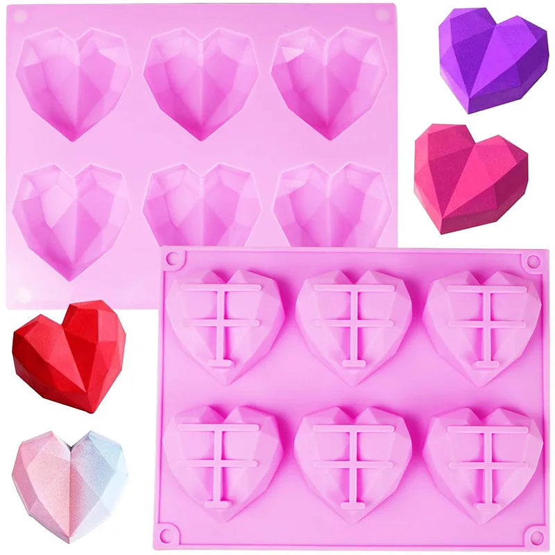 Heart Silicone Molds 3D Diamond Heart Silicone Molds for Soap Making Baking Chocolate Cake Pop Mousse Mould Birthday Party Gift