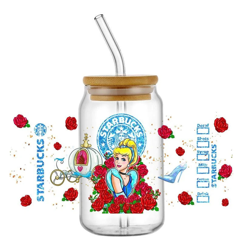 Miniso Princess Ariel Belle Cinderella Elsa UV DTF Sticker for 16ozCup Wrap Transfer Sticker Custom Label DIY Logo Self adhesive