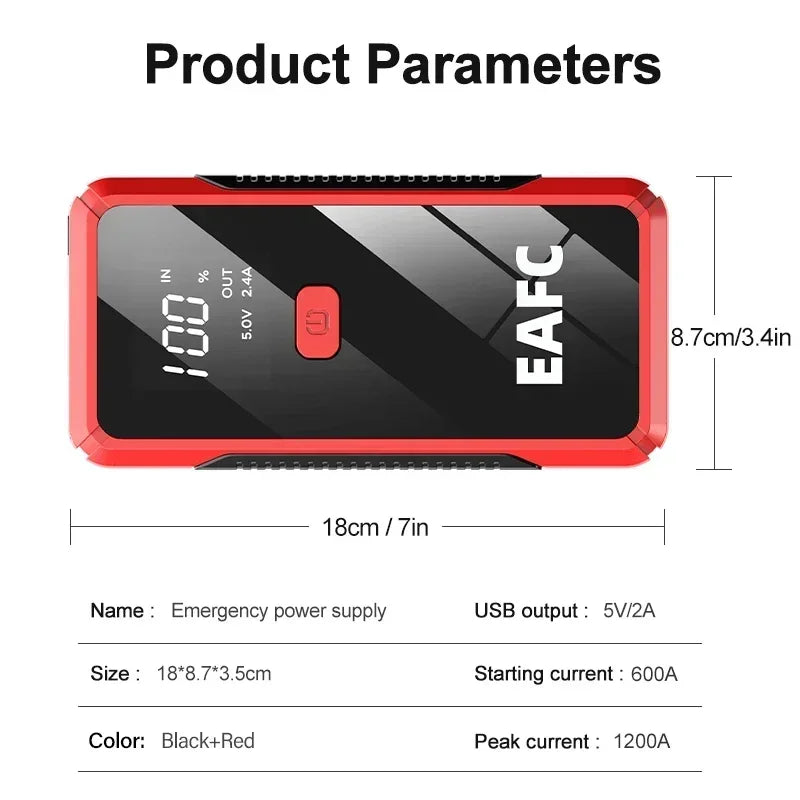 2000A/1200A Jump Starter Power Bank Portable 12V Car Battery Booster Charger LED Light For Petrol Diesel 6.0L/4.0L Car Starter