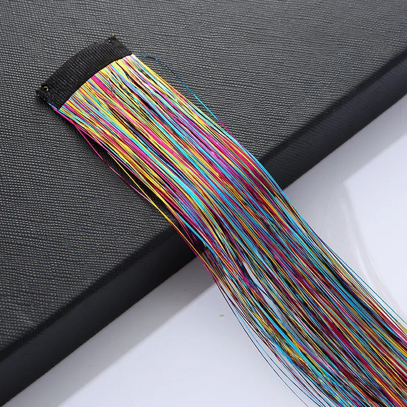 93cm Sparkle Hair Tinsel Rainbow Colored Strands Girls Headwear Hairbinge Hair Laser False Hair Extensions Decor Glitter Strips