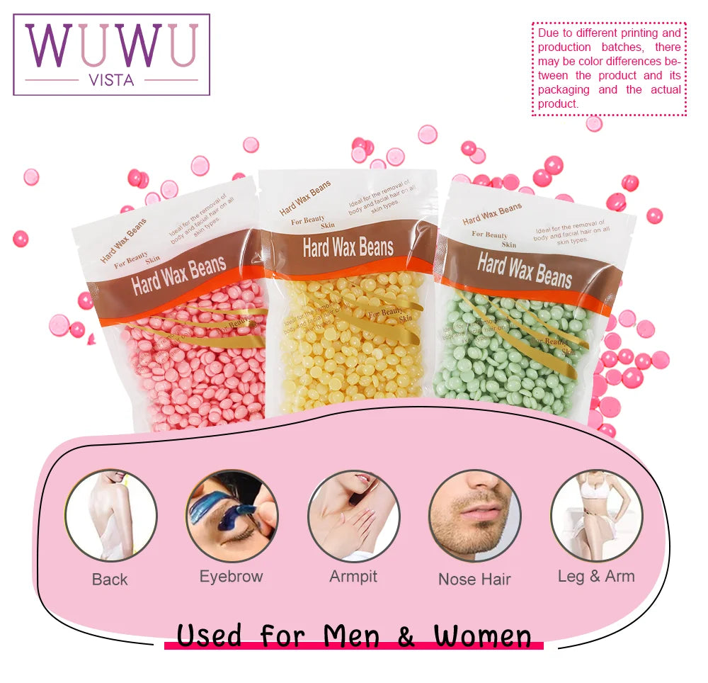 WUWUVISTA 100g/3.52oz Hot Wax Hair Removal Depilatory Waxing hard Beans for Wax Heater Painless for all Hairs Removal Beans