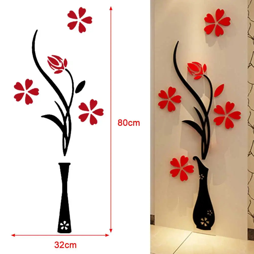 DIY Vase Flower  Self-Adhesive Wallpaper Tree Crystal Arcylic 3D Wall Sticker Decal Children's Room Home Decor