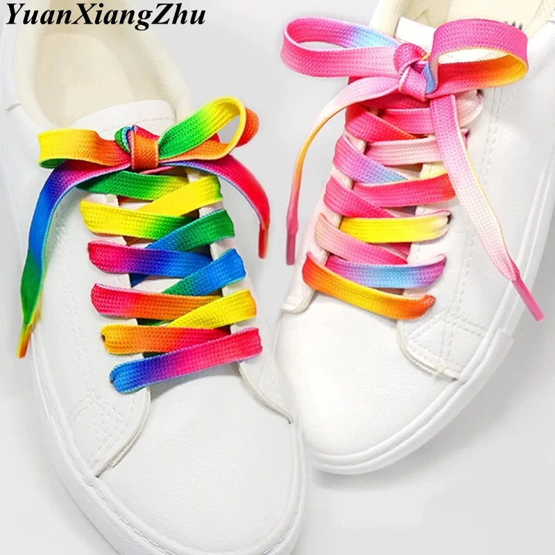 Fashion Colorful Laces Rainbow Shoe laces Gradient Print Flat Shoelace Casual Chromatic Colour Sneaker Shoelaces 80/100/120CM