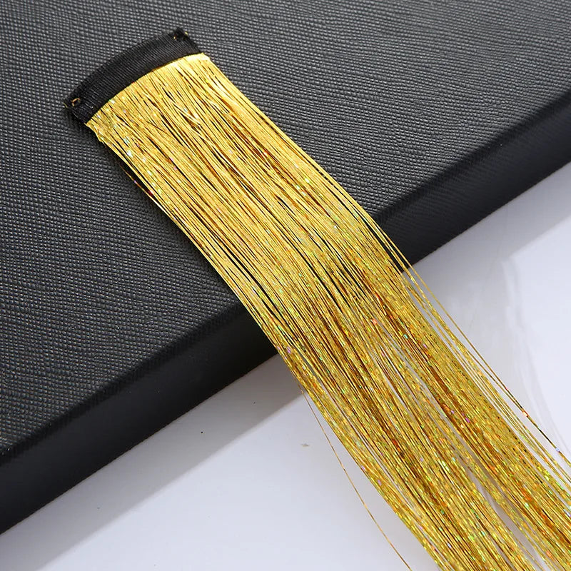 93cm Sparkle Hair Tinsel Rainbow Colored Strands Girls Headwear Hairbinge Hair Laser False Hair Extensions Decor Glitter Strips