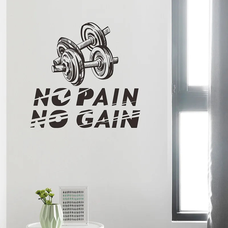 Sports Fitness Slogan Wall Stickers Gym Sports Room Decoration Dumbbell Individuality Decals Home Decor Self Adhesive Wallpaper