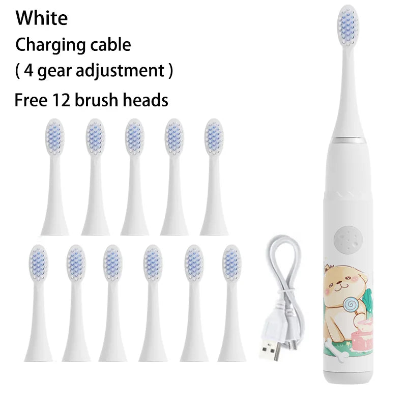 Children's Sonic Electric Toothbrush Colorful Cartoon Kids IPX7 Waterproof Ultrasonic Rechargeable Soft Hair Cleaning Brush