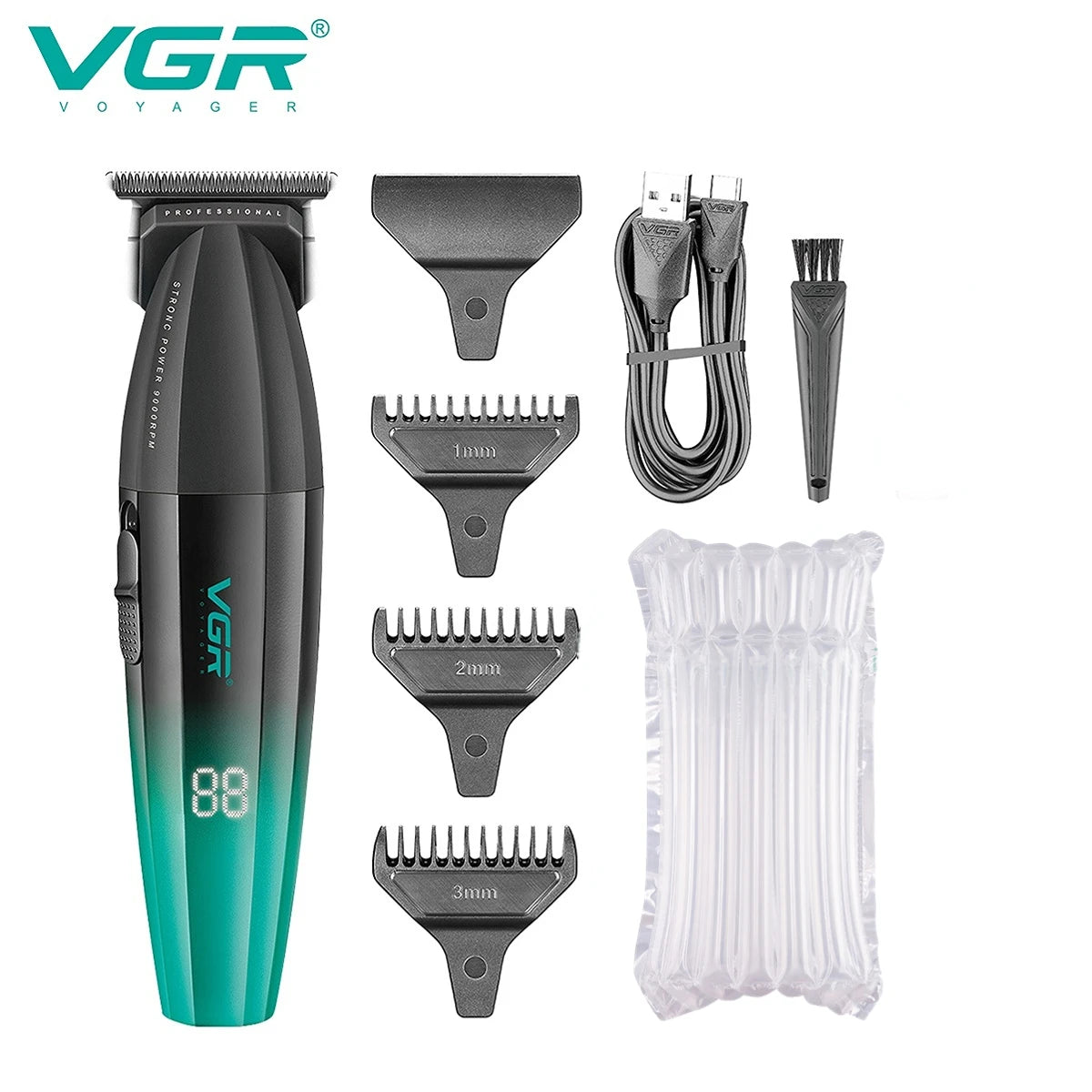 VGR Hair Clipper Electric Metal Hair Cutting Machine LED 9000 RPM Rechargeable Professional Trimmer Hair Clippers for Men V-906