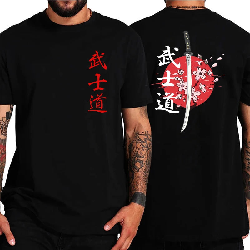 Japan Samurai Spirit T Shirts for Men Japanese Style Back Print Loose Oversized Tops T-shirt Male Gifts Tee Unisex