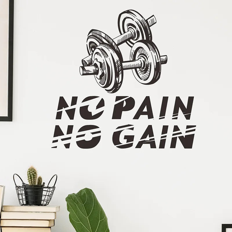 Sports Fitness Slogan Wall Stickers Gym Sports Room Decoration Dumbbell Individuality Decals Home Decor Self Adhesive Wallpaper