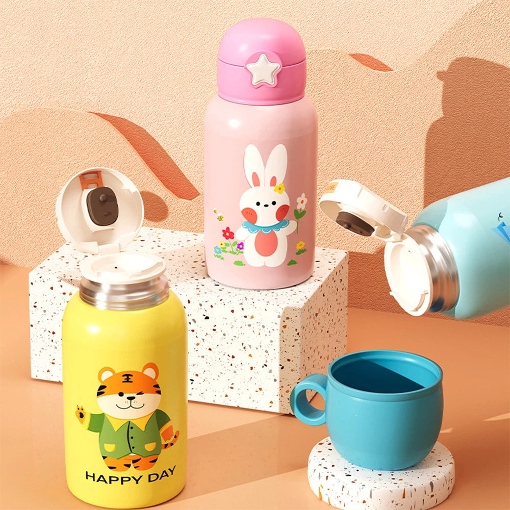 500ML Cartoon Kids Water Bottle With Strap Children Thermal Bottle Stainless Steel Vacuum Flacks Thermos Mug For School Kid Gift