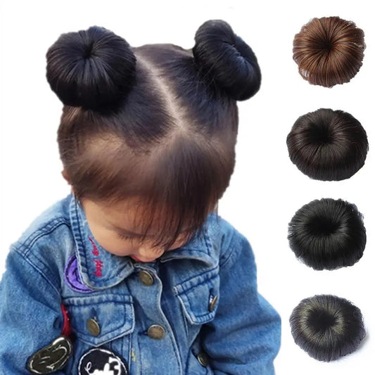 Kids Girls Hair Bun Extension Wig Hairpiece Wavy Curly Messy Donut Chignons Natural Fake Hair Tie Pieces Ponytail