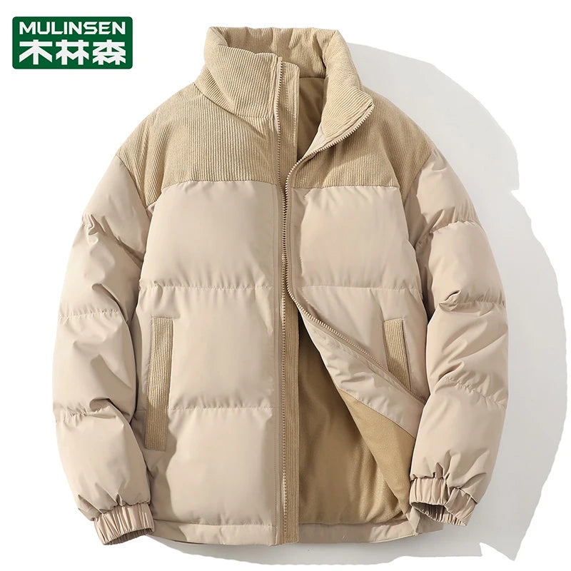 Winter Parkas Jacket Men Women Solid Patchwork Parkas Coat Loose Warm Thick Couple Jacket Korean Outwear Male Unisex Pink Green