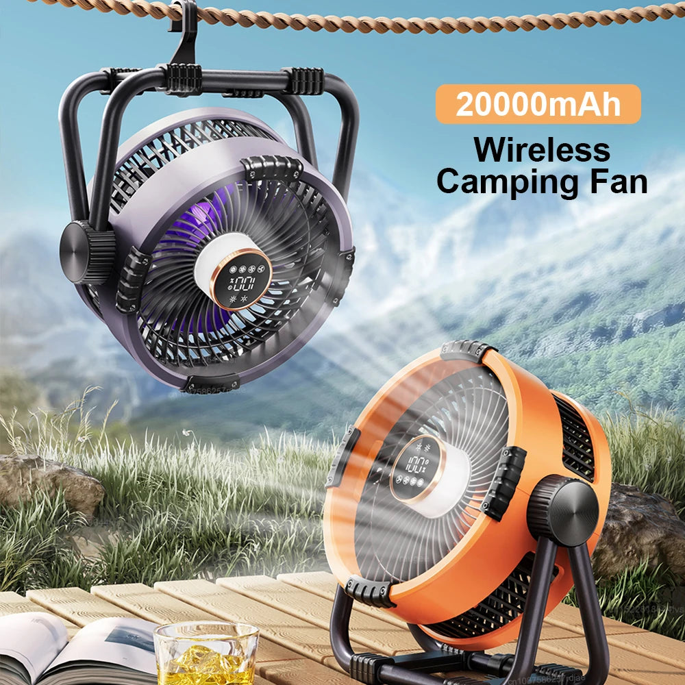 Camping Fan 20000mAh USB Rechargeable Portable Camping Fan with Multifunctional Night Light and intelligent Remote Control