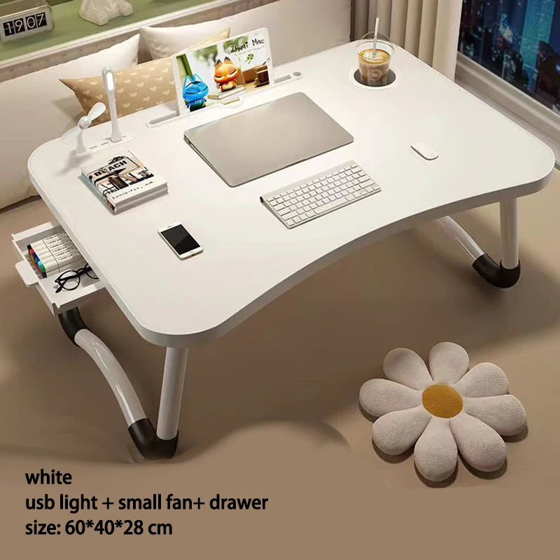 Home Folding Laptop Desk for Breakfast bed tray height and Inclination adjustable folding desk tables a drawer Tray Table