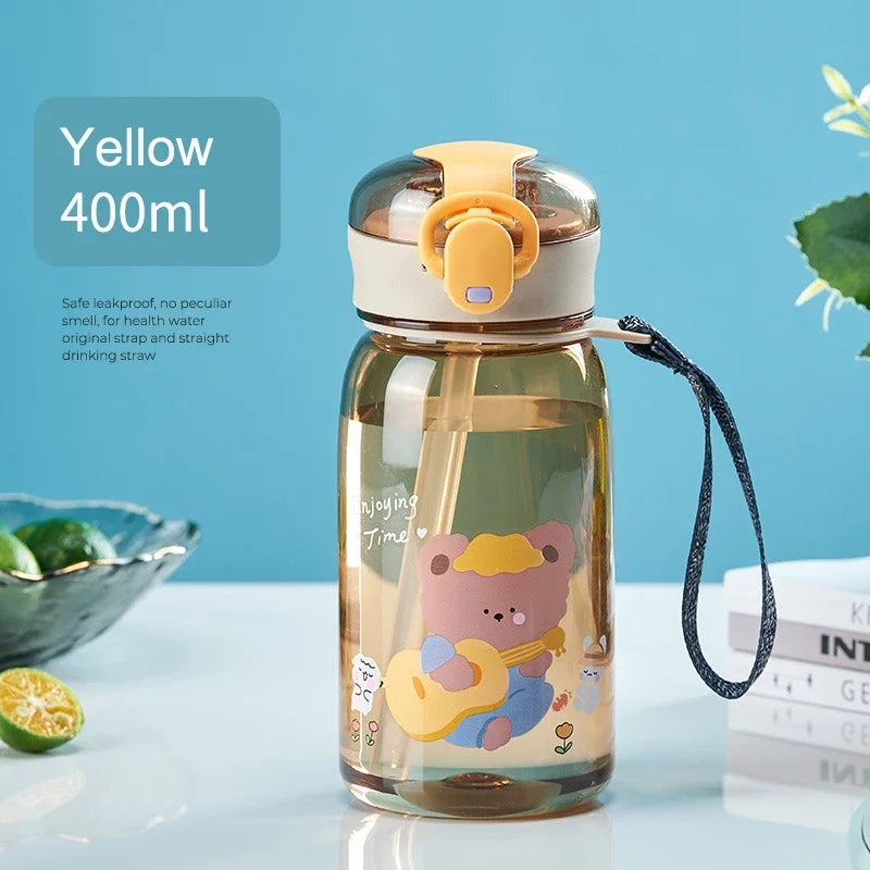 Kids Water Sippy Cup with Straw Cartoon Leakproof Water Bottles Outdoor Portable Drink Bottle Children's Lovely Cup Kawaii