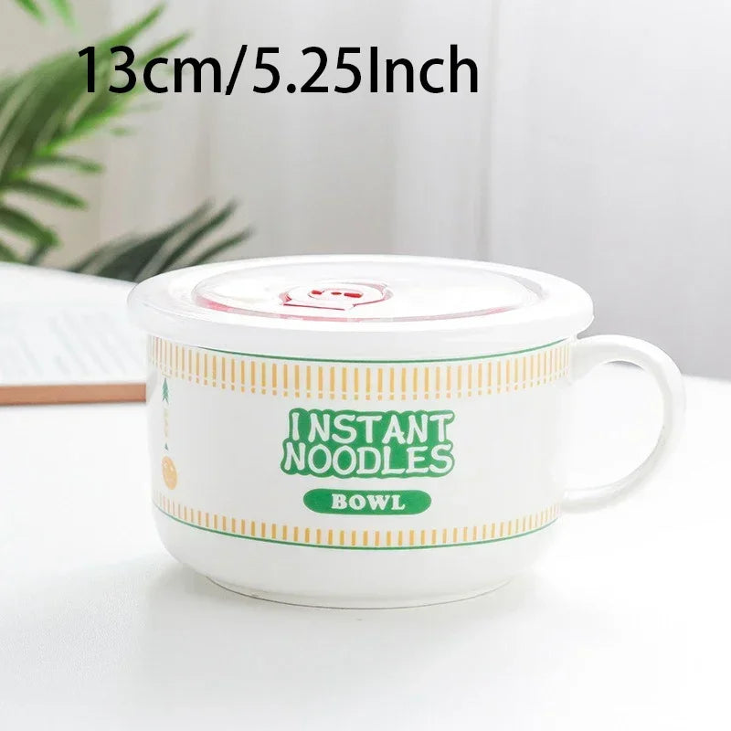 800/1100ml Ramen Bowl Korean Style Ceramic Instant Noodle Bowl Student Dormitory Fruit Salad Noodles in Soup Leakproof Bowl