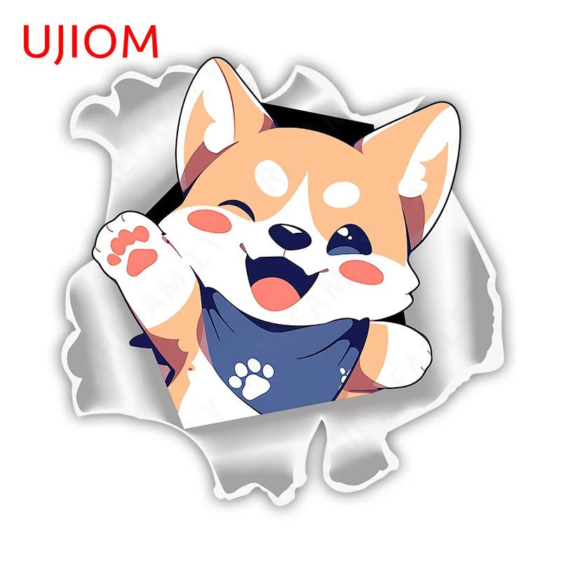 UJIOM 13cm X 12.9cm Cartoon Puppy Dog Tear Wall Sticker Scratch Proof Sunscreen Refrigerator Kids Room Decal Decor Wallpapers