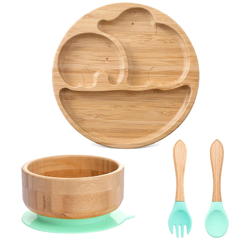 4pcs Bamboo Plate Sets Customized Baby Feeding Bowl Car Cloud Shaped Plate Spoon Fork Tableware Suction Plate Bowl Feeding Set