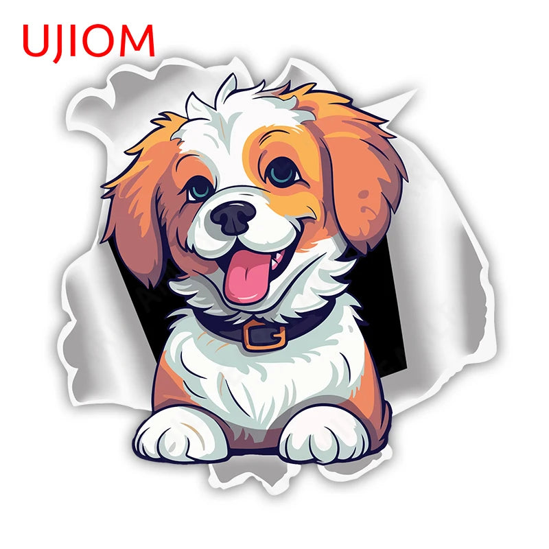 UJIOM 13cm X 12.9cm Cartoon Puppy Dog Tear Wall Sticker Scratch Proof Sunscreen Refrigerator Kids Room Decal Decor Wallpapers