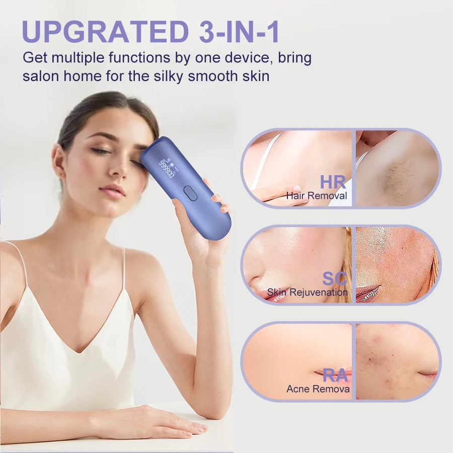 3in1 Portable Laser Hair Removal for Women Cooling Rejuvenation Acne Remove Permanent Bikini Trimmer Free Shipping IPL EpFilator