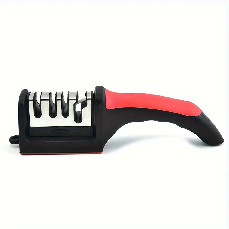 Kitchen Knife Sharpener Household Multi-Function Handheld Three-Use Black with Non-Slip Bottom Whetstone