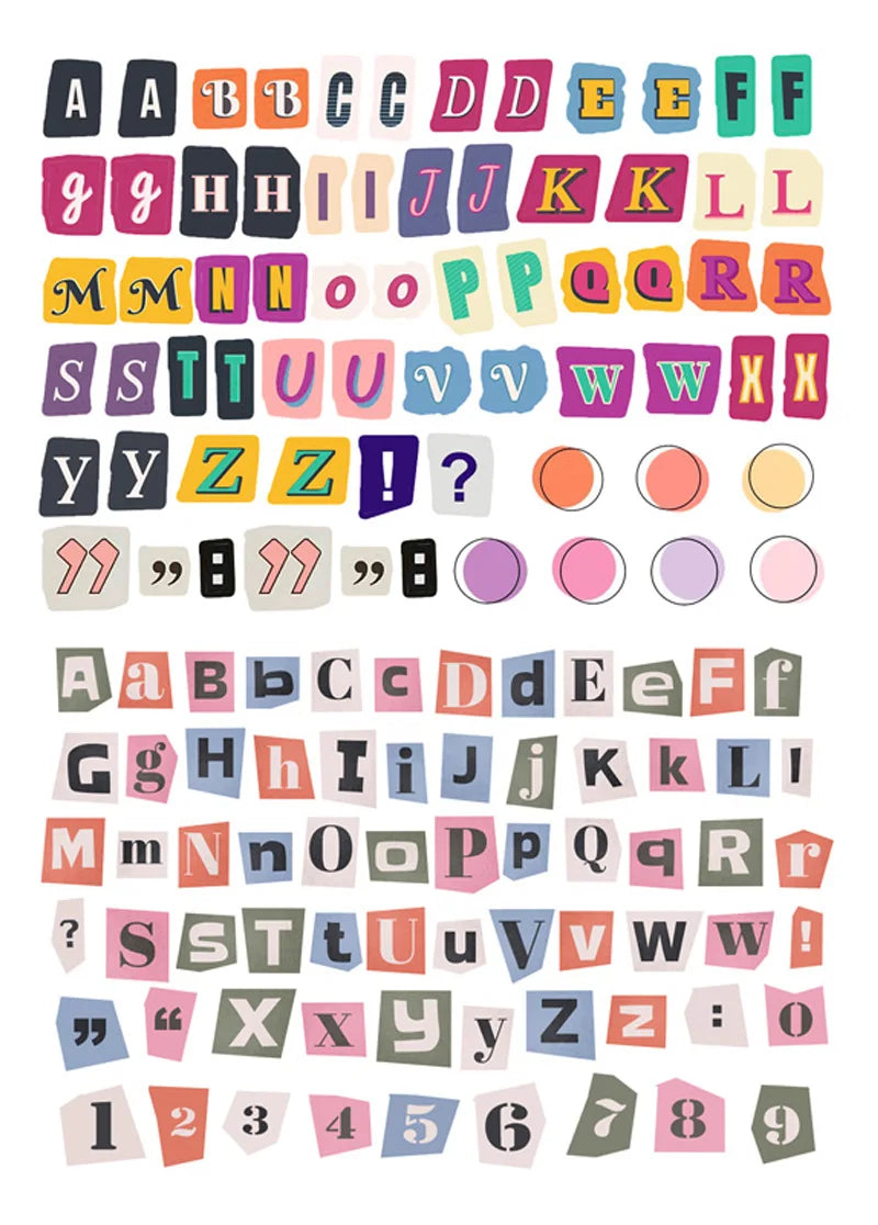 Korea Ins English Alphabet Number Symbol Label Sticker DIY Scrapbooking Journal Base Collage Diary Album Happy Plan Decoration