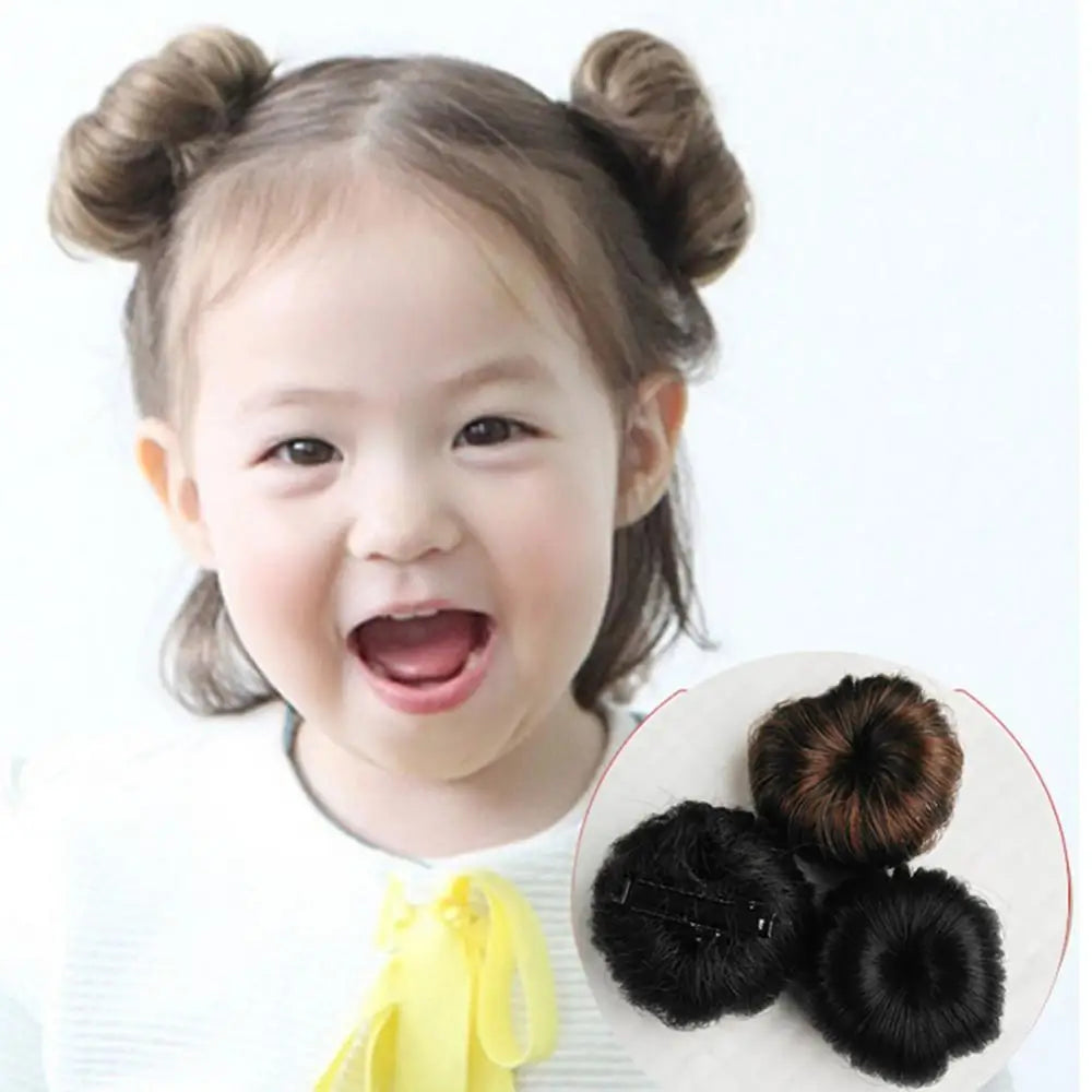 Kids Girls Hair Bun Extension Wig Hairpiece Wavy Curly Messy Donut Chignons Natural Fake Hair Tie Pieces Ponytail