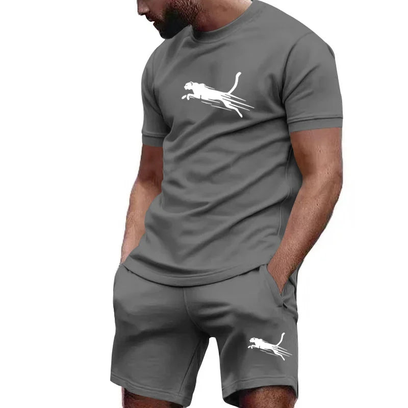 Hot selling summer T-shirt+shorts 2-piece set for men's casual fitness jogging sportswear, hip-hop breathable short sleeved set