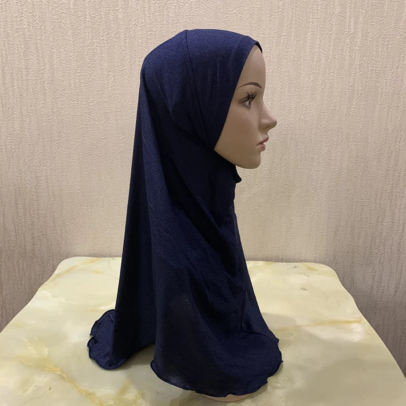 H120a big girls plain hijab hats muslim scarf islamic headscarf hat amira pull on headwrap beautiful 10 years girl scarf