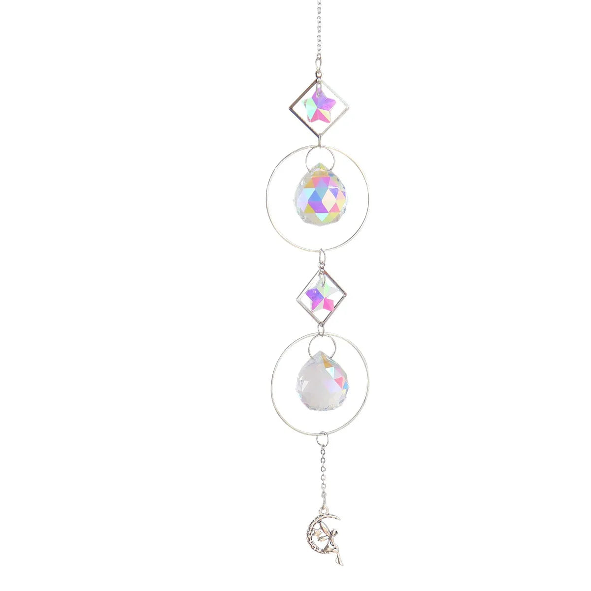 Moon And Sun Suncatcher Crystal Rainbow Catcher Garden Decoration Stained Glass Rainbow Maker Silver Prism Window Pendant