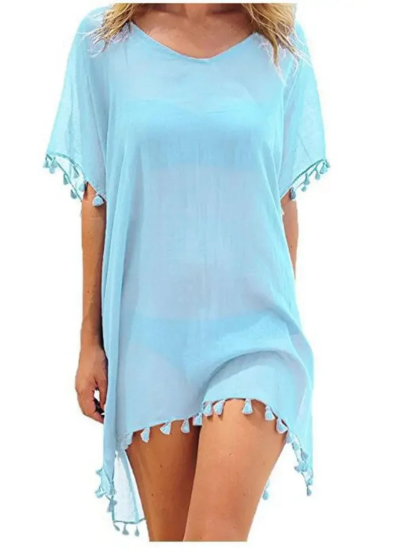 Women Swimsuit Baggy Tunic Tops Bikini Cover-Ups Dress Swim Summer Beach Bathing T-Shirt Women Cotton Blouse Beachwear