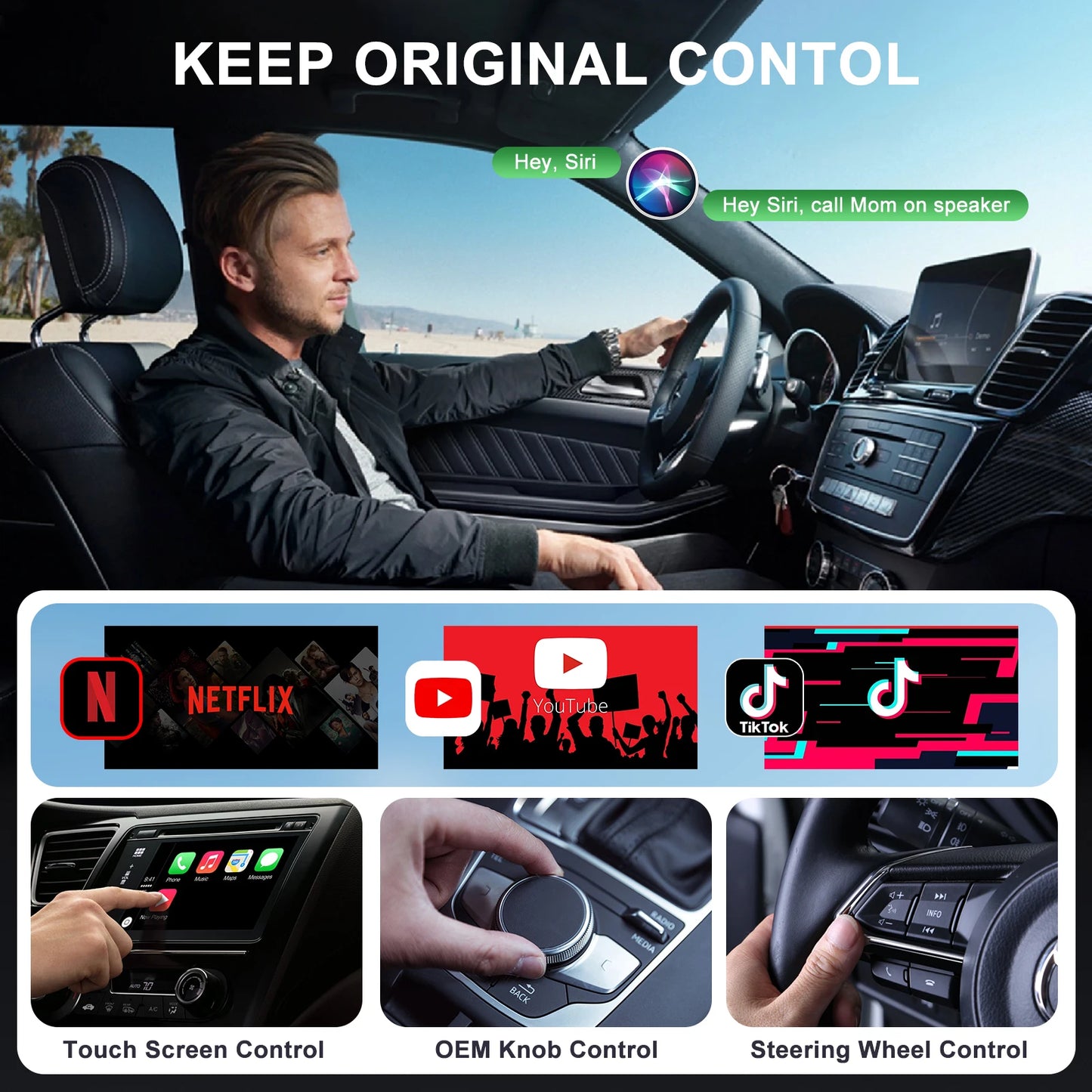 Wireless Video Carplay Adapter with Netflix/YouTube/ TikTok for OEM Wireless CarPlay Cars