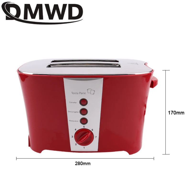 DMWD 220V Electric Toaster Sandwich Maker Grill 2 Slices Slot Cooking Bread Toast Oven Household Breakfast Baking Machine Heater