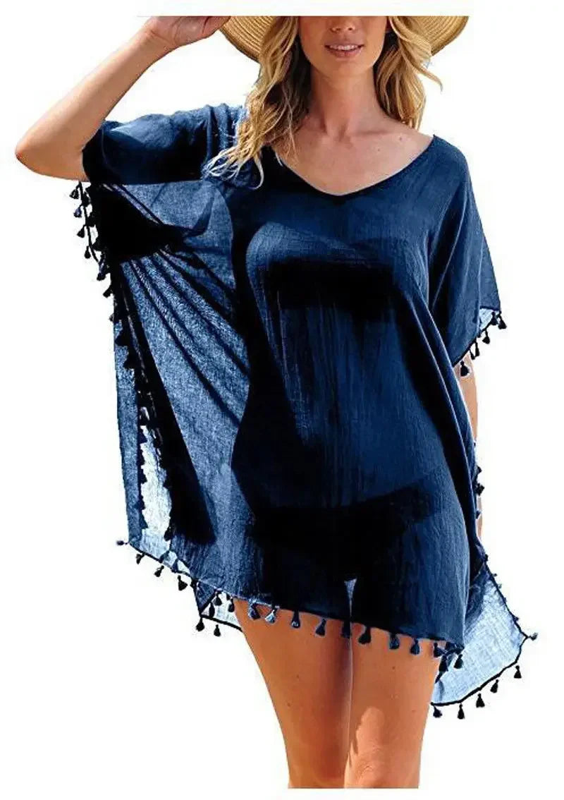 Women Swimsuit Baggy Tunic Tops Bikini Cover-Ups Dress Swim Summer Beach Bathing T-Shirt Women Cotton Blouse Beachwear