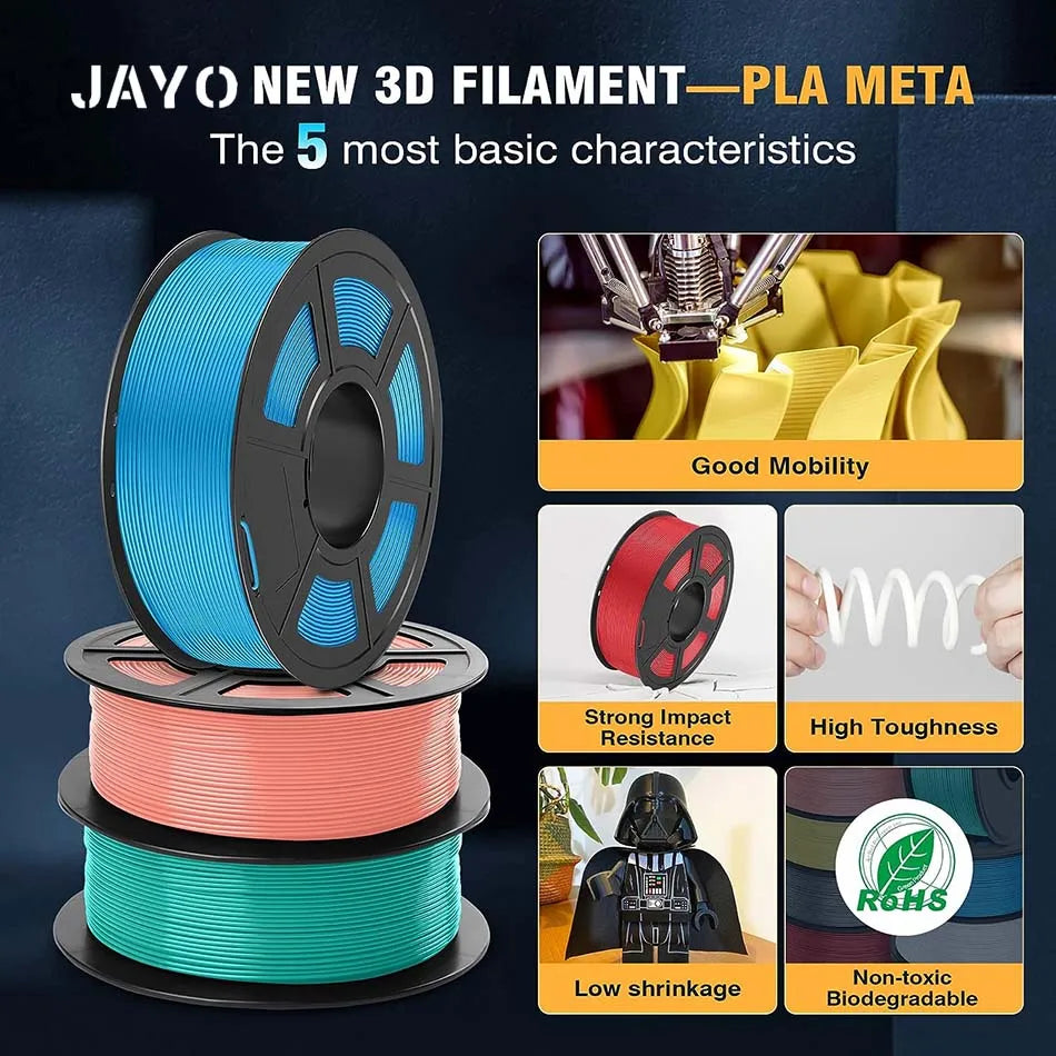 JAYO  PLA Meta Filament 1.75MM 2 Rolls 3D Filament PLA For FDM 3D Printer Neatly Wound Toughness 3D Printing Materials 1.1KG